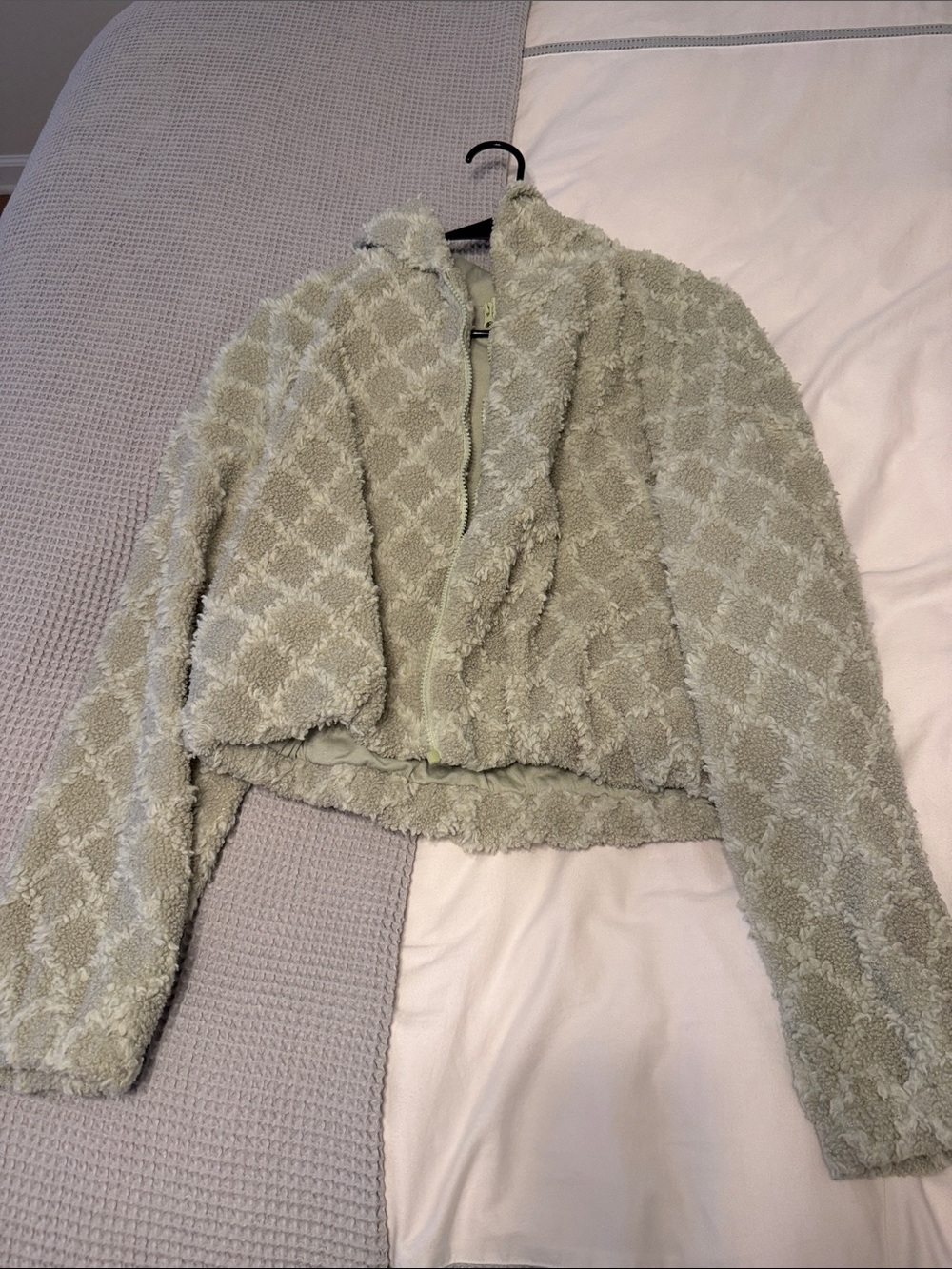 Plush Textured Zip Jacket in Sage Green